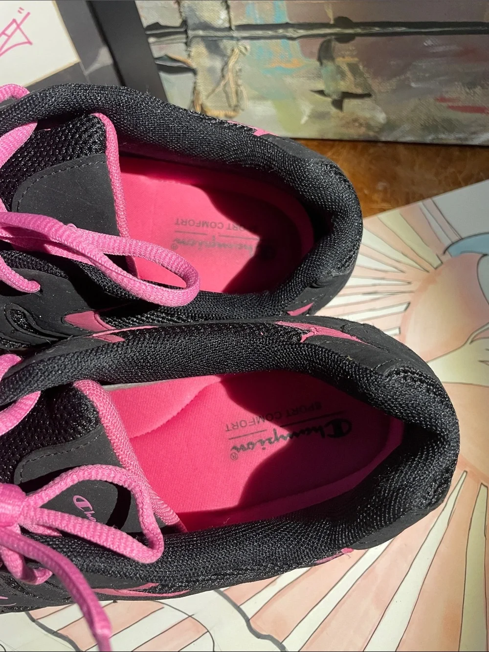 Champion Black and Hot Pink Women's Athletic Sneakers